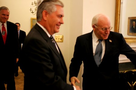 Vice President Dick Cheney with Rex Tillerson of Exxon Mobil Corporation