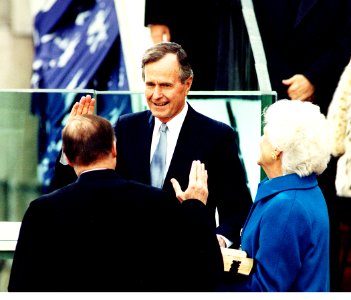 Vice President George H. W. Bush Takes the Oath of Office and becomes the 41st President of the United States