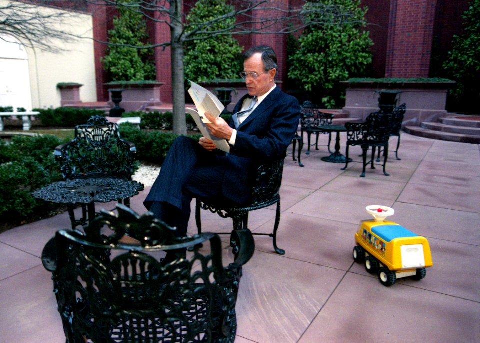 Vice President George H. W. Bush Reviews His Speech at Blair House prior to His Inauguration as President