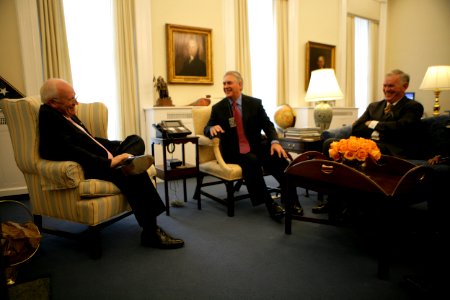 Vice President Cheney talks with Rex Tillerson and Ralph Daniel (Dan) Nelson