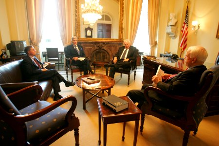 Vice President Dick Cheney meets with Senators Lindsey Graham, John Warner, and John McCain