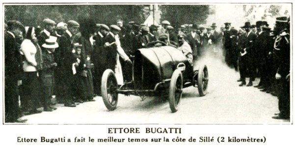 Victoire personnelle d'Ettore Bugatti à la côte de Sillé, en mai 1912