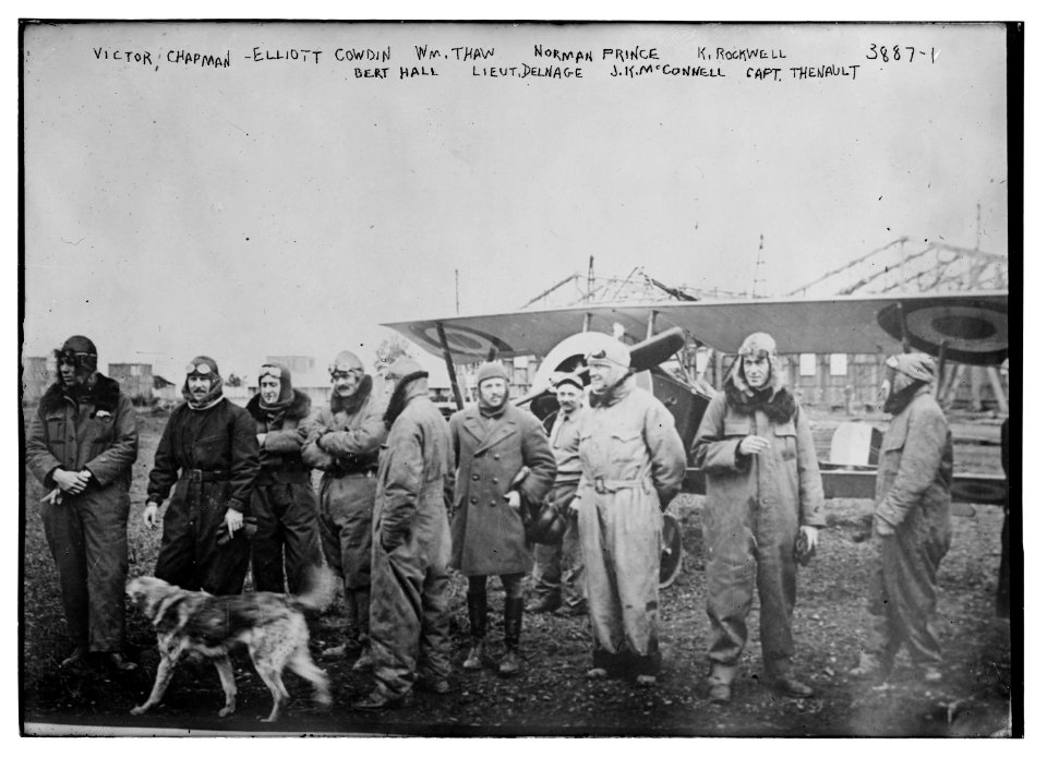 Victor Chapman, Elliott Cowdin, Wm. Thaw, Norman Prince, K. Rockwell, Bert Hall, Lieut. Delnage, J.R. McConnell, Capt. Thenault LCCN2014701952