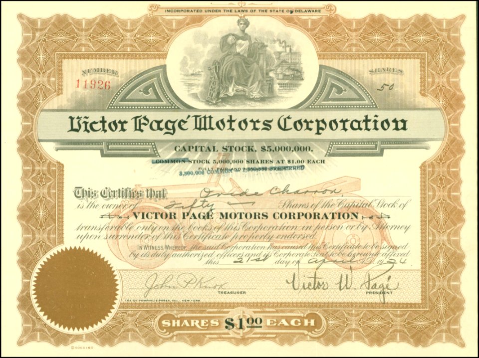 Victor Pagé Motors Corp. 1924