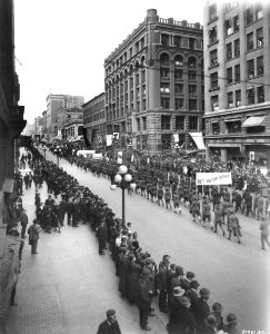 Victory Loan parade, marching north on 2nd Ave at Cherry St, Seattle, April 21, 1919 (CURTIS 2078) photo