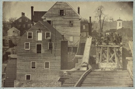 View at Fredericksburg, Va. - south end of the railroad bridge across Rappahannock River, taken from north side of river by telescopic camera LCCN2014646035