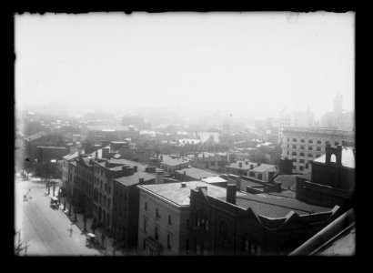 View from the old Shoreham, 15th & H, N.W., N.W. corner, looking East to Southeast showing the Hall of the Ancients and Church of the Epiphany in the distance and The Elsmere, Columbian LCCN2016646809