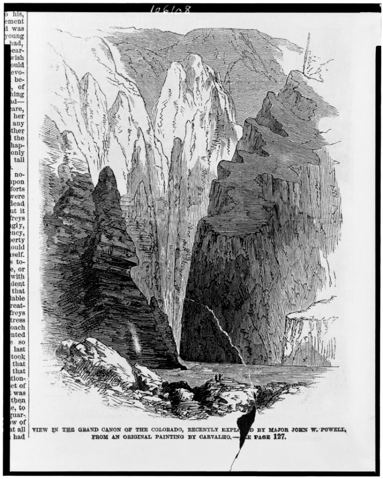 View in the Grand Canon of the Colorado, recently expl(ore)d by Major John W. Powell - from an original painting by Carvalho. LCCN92516128