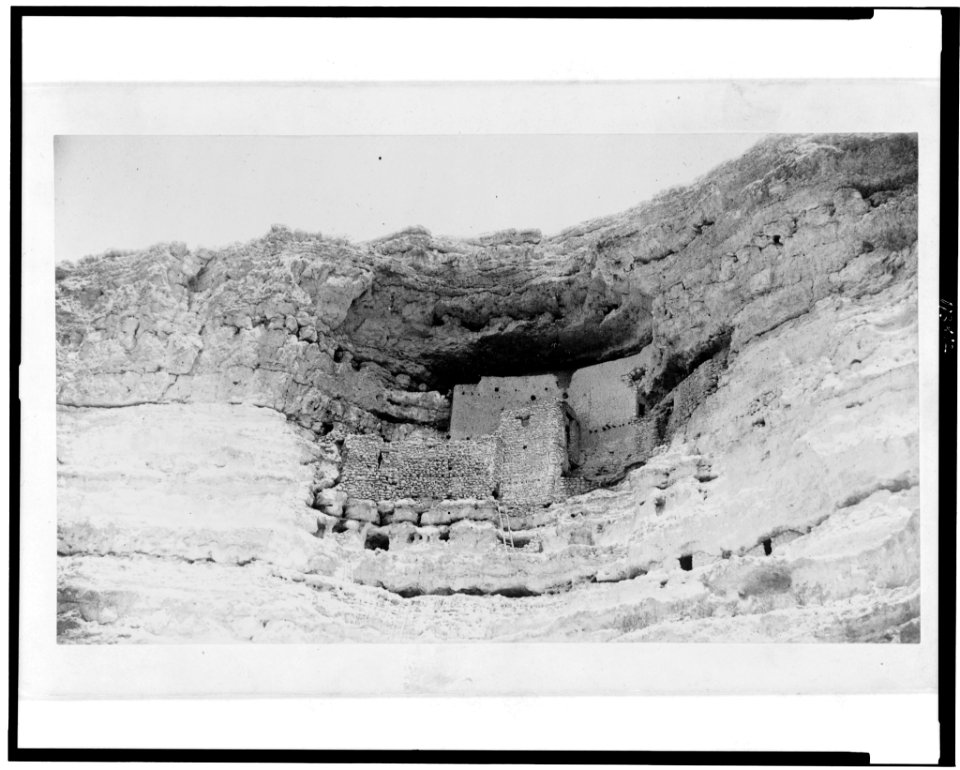 View of Montezuma's Palace, Beaver Creek, 3 miles north-east of Fort Verde, Arizona, showing lines of cave-dwellings in the face of the same cliff - E.A.M. LCCN95506041
