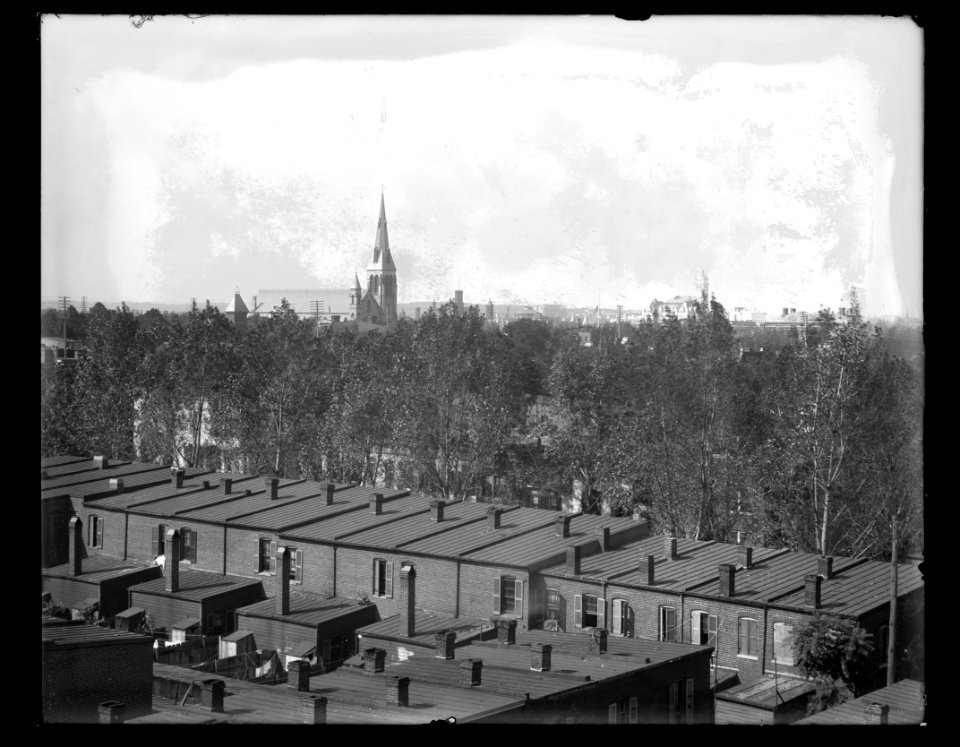 View of a 4 part panorama looking North from Smallwood school, (I Street, between 3rd & 4th), towards H Street, S.W., between 3rd & 41-2 (now 4th) Streets showing the roof tops of row houses LCCN2016647092