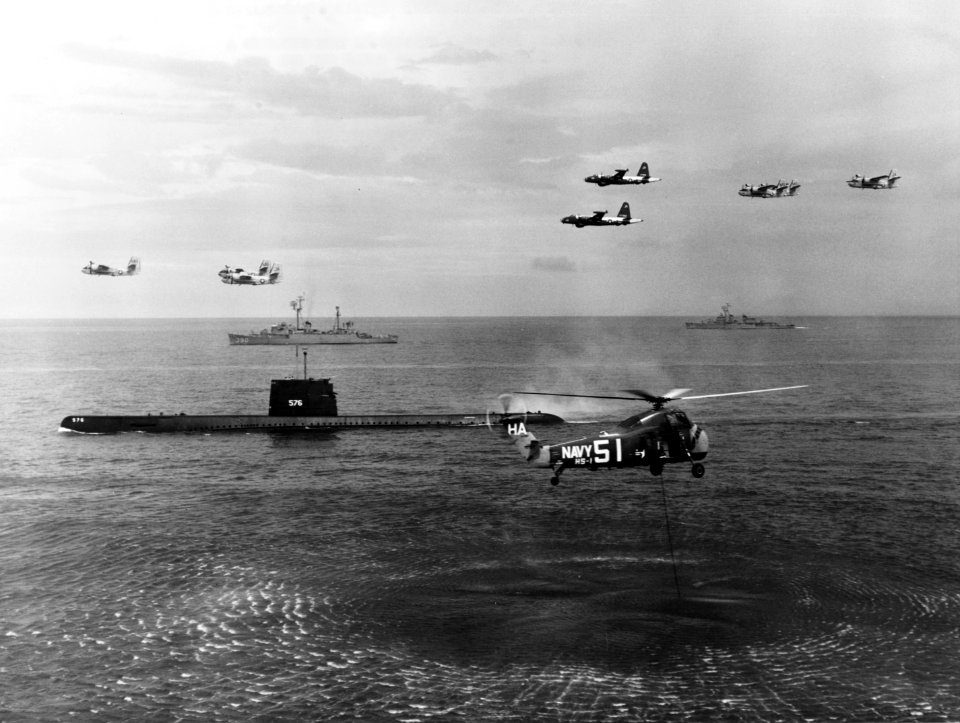 View of a US Navy anti-submarine warfare demonstration in June 1960