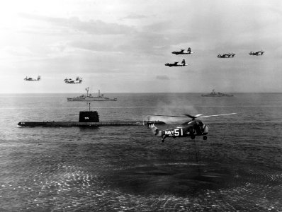 View of a US Navy anti-submarine warfare demonstration in June 1960