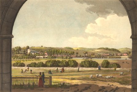 View of Caversham through the inner gateway of Reading Abbey, 1791