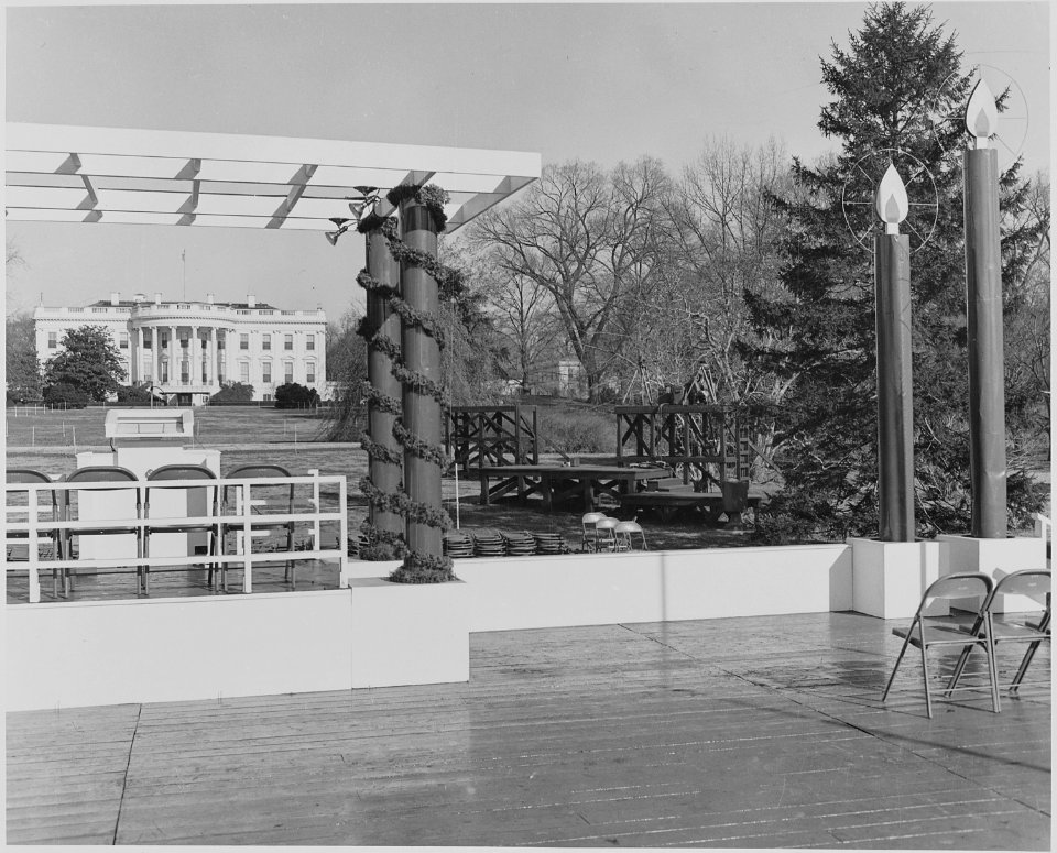 View of empty stands waiting for ceremonies of the lighting of the White House Christmas Tree. - NARA - 199658 photo