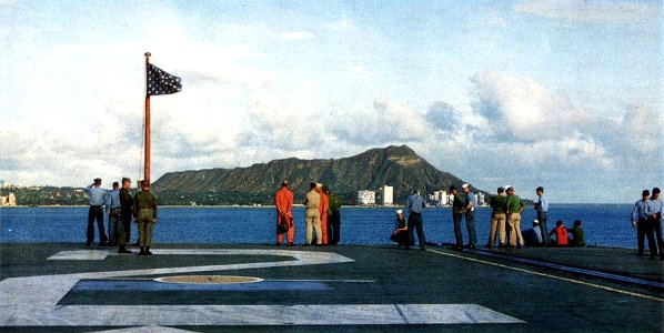 View of Diamond Head (Oahu) from USS Hornet (CVS-12) in October 1963