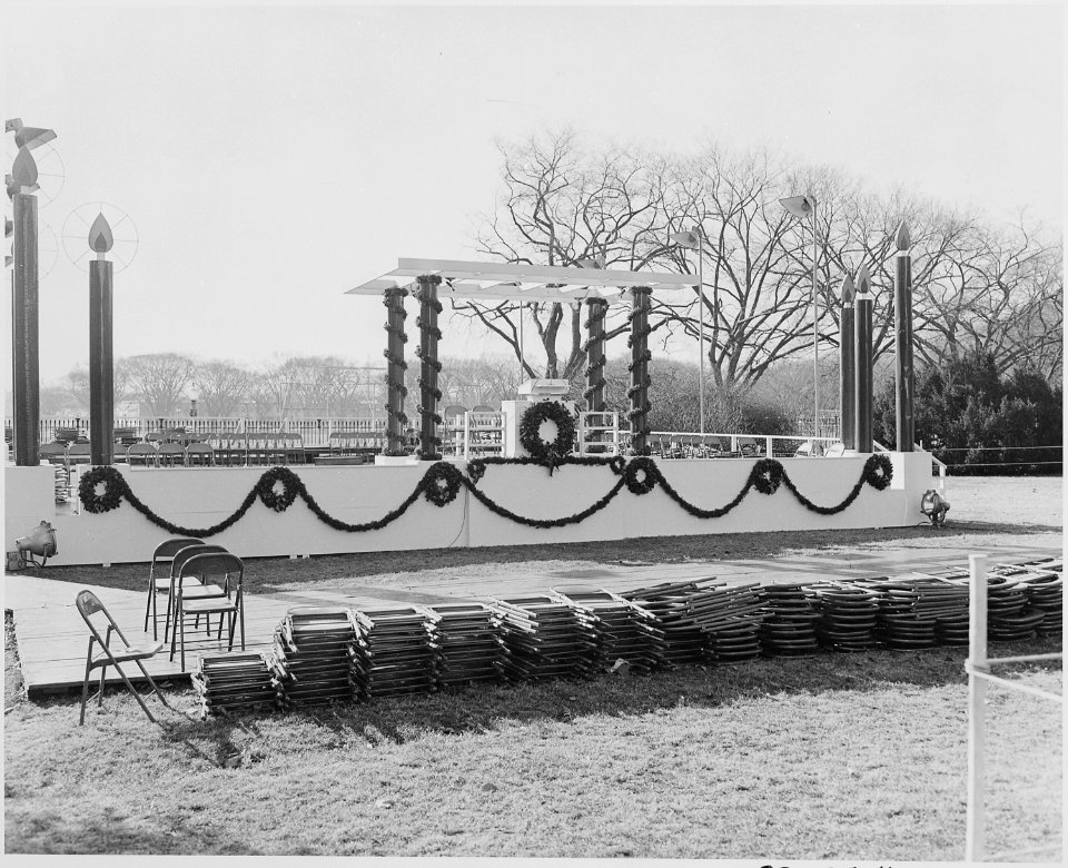 View of empty podium awaiting ceremonies for the lighting of the White House Christmas Tree. - NARA - 199659 photo