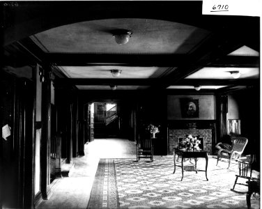View of hallway, chairs, table and fireplace, Hepburn Hall 1905 (3200531732) photo