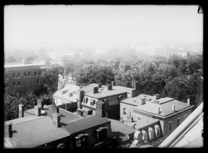 View of Madison Place, N.W., at H Street, looking Southwest from Old Shoreham (15th & H) with a view of the Lafayette Opera House on the left and the White House and Executive Office LCCN2016646860