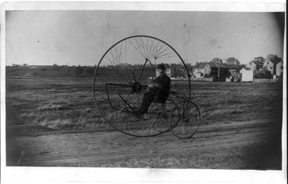 View of Oldreive's new tricycle, or the New Iron Horse, with a gentleman inside LCCN2003654884