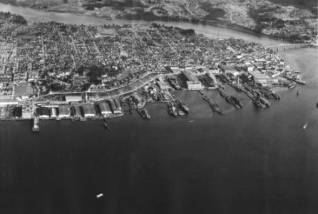 View of Puget Sound Navy Yard and Bremerton, circa in March 1945