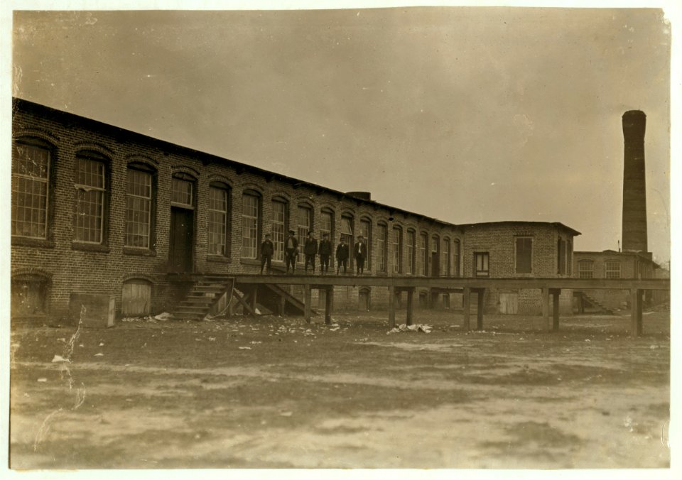 View of Scotland Mills, Laurinburg, N.C. All these boys work in mill. Sunday, Dec. 6-08. Witness, Sara R. Hine. LOC nclc.01512