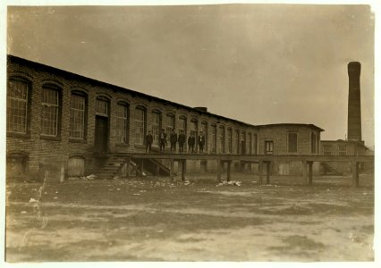View of Scotland Mills, Laurinburg, N.C. All these boys work in mill. Sunday, Dec. 6-08. Witness, Sara R. Hine. LOC nclc.01512