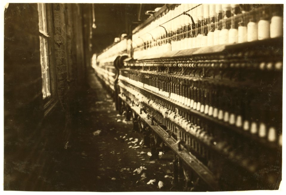 View of spinning frames which were tended by some very young workers apparently eight to ten. The superintendent refused permission to photograph the workers. Kosciusko Cotton Mill. LOC nclc.02881