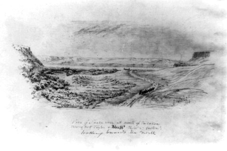 View of Snake River at mouth of Tukanon showing Fort Taylor & bluffs; looking towards the north. LCCN2009631465 photo