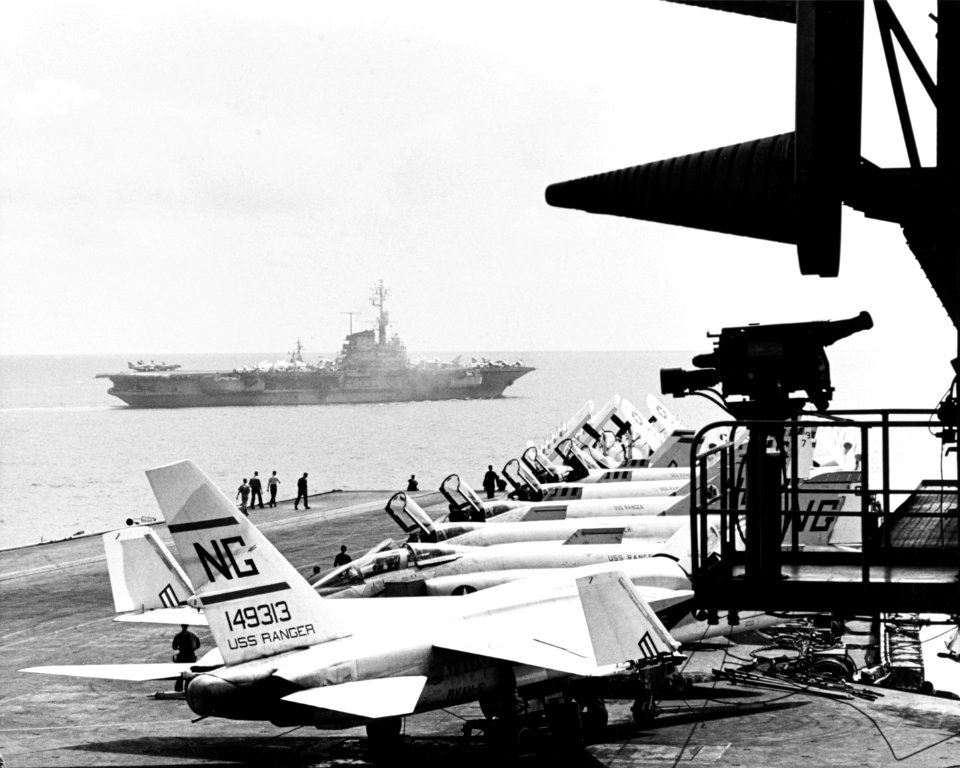 View of the flight deck of USS Ranger (CVA-61) in the South China Sea, 24 March 1965 (USN 1110187-C)