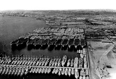 View of the reserve fleet laid up at Naval Station San Diego, circa in the 1950s (NH 80755)