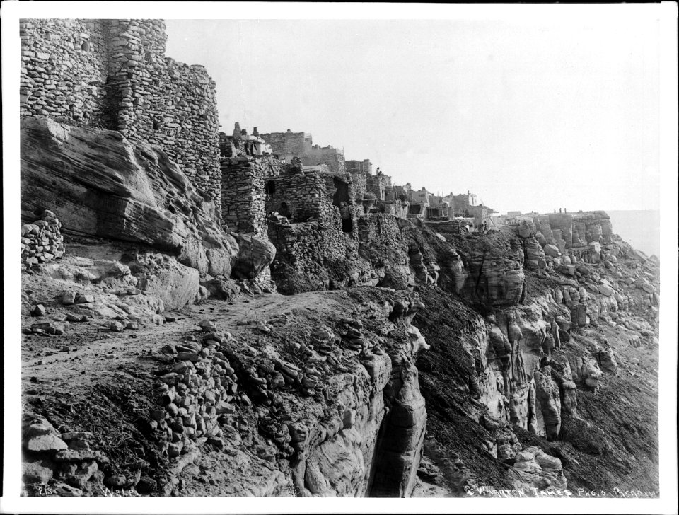 View of the outer wall of the Hopi Indian pueblo of Walpi (Walpai), Arizona, ca.1898 (CHS-4628)