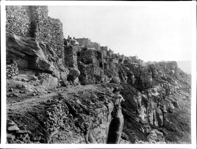View of the outer wall of the Hopi Indian pueblo of Walpi (Walpai), Arizona, ca.1898 (CHS-4628)