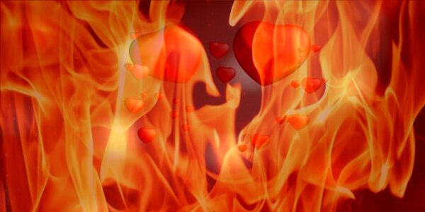 Background hot heart in flames