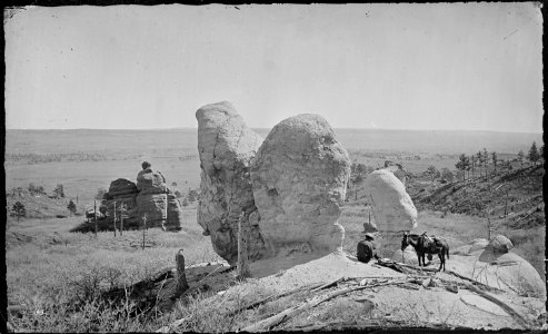 View showing a peculiar conglomerate made up of large, angular masses of granite. West bank of Monument Creek was the... - NARA - 517068