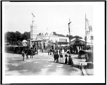 View toward Pavilion of Algeria, showing passenger train and station on L'Esplanade des Invalides, Paris Exposition, 1889 LCCN94500784