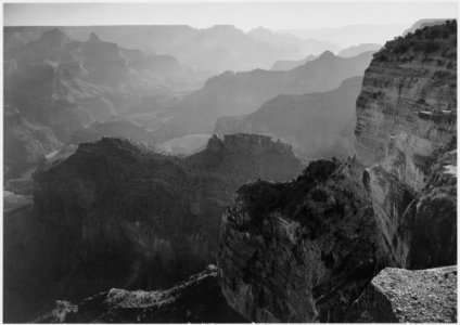 View, looking down, Grand Canyon National Park, Arizona, 1933 - 1942 - NARA - 519879