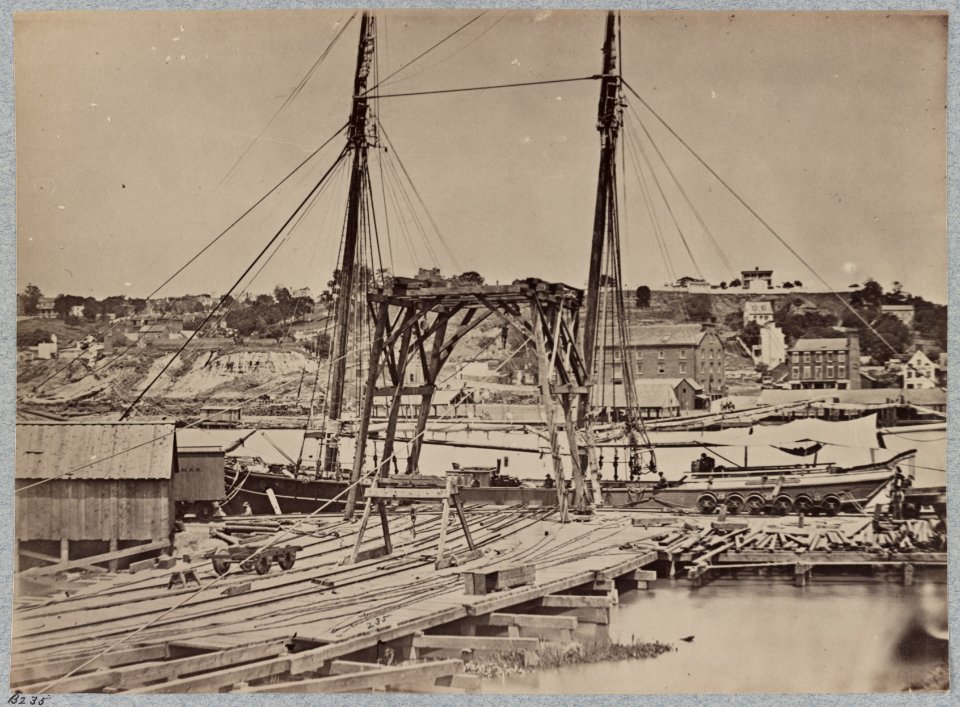 View on the dock on south side of James River opposite Rocketts, Richmond, Va., April, 1865 LCCN2014645792