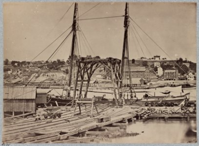 View on the dock on south side of James River opposite Rocketts, Richmond, Va., April, 1865 LCCN2014645792