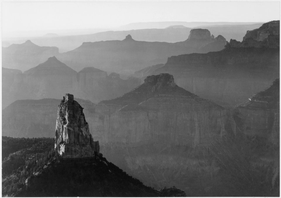View with rock formation in foreground, Grand Canyon National Park, Arizona., 1933 - 1942 - NARA - 519881