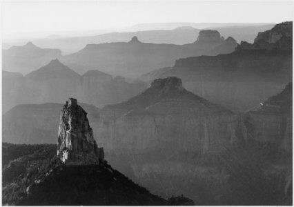 View with rock formation in foreground, Grand Canyon National Park, Arizona., 1933 - 1942 - NARA - 519881 photo