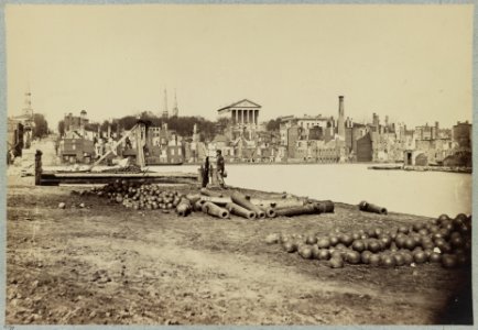 View taken from south side of Canal Basin, Richmond, Va., April, 1865, showing Capitol, Custom House, etc. LCCN2014645781