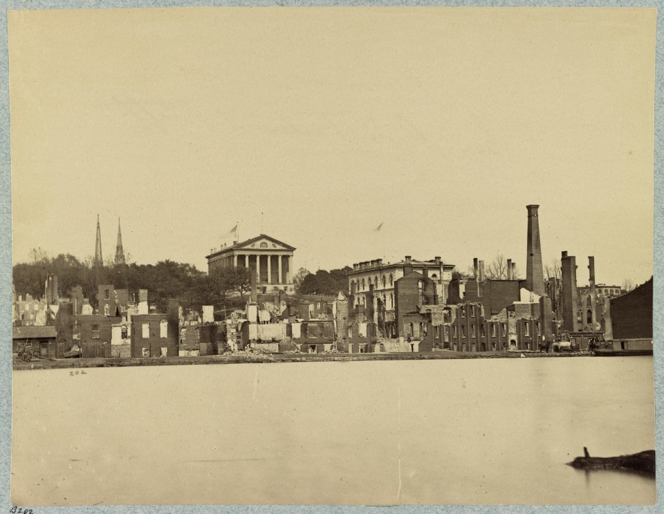 View taken from south side of Canal Basin, Richmond, Va., showing Capitol, Customs House, etc., April, 1865 LCCN2014645780