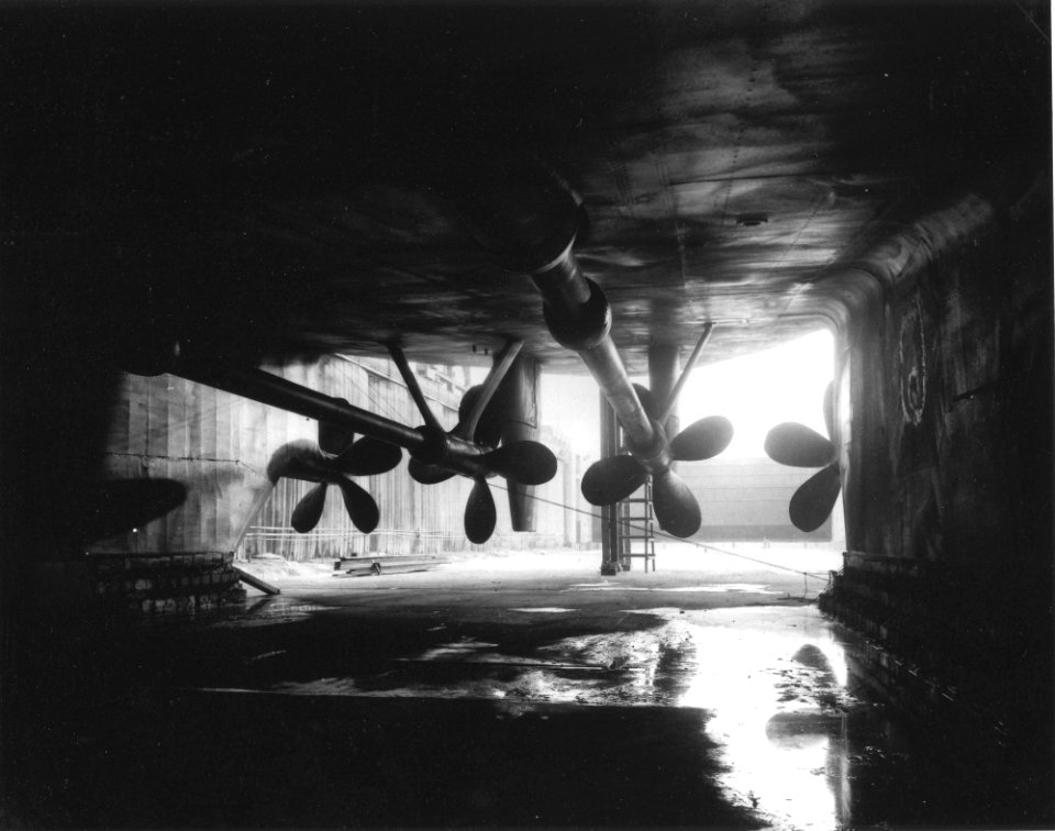 View under the hull of USS Indiana (BB-58), March 1942