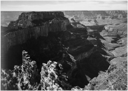 View with rock formation, different angle, Grand Canyon National Park, Arizona., 1933 - 1942 - NARA - 519882 photo