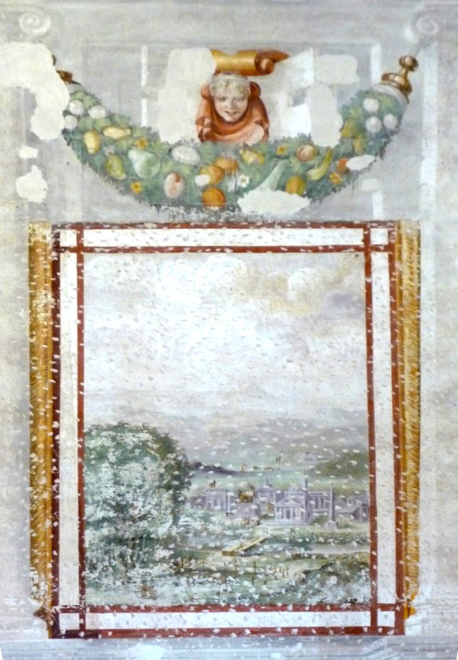 Villa Badoer Fratta Polesine affreschi Giallo Fiorentino paesaggio e festone n03