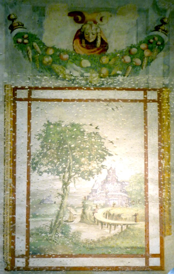Villa Badoer Fratta Polesine affreschi Giallo Fiorentino paesaggio e festone n01