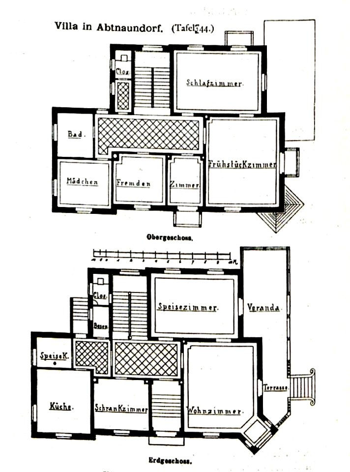 Villa in Abtnaudorf bei Leipzig, Architekt Baumeister Oelschläger, Leipzig, Tafel 44, Kick Jahrgang II, Grundriss