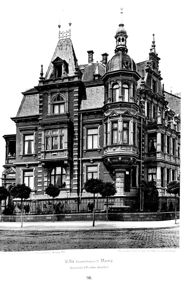 Villa , Kaiserstrasse 71, Mainz Architekt G. Peisker, Tafel 98, Kick Jahrgang I
