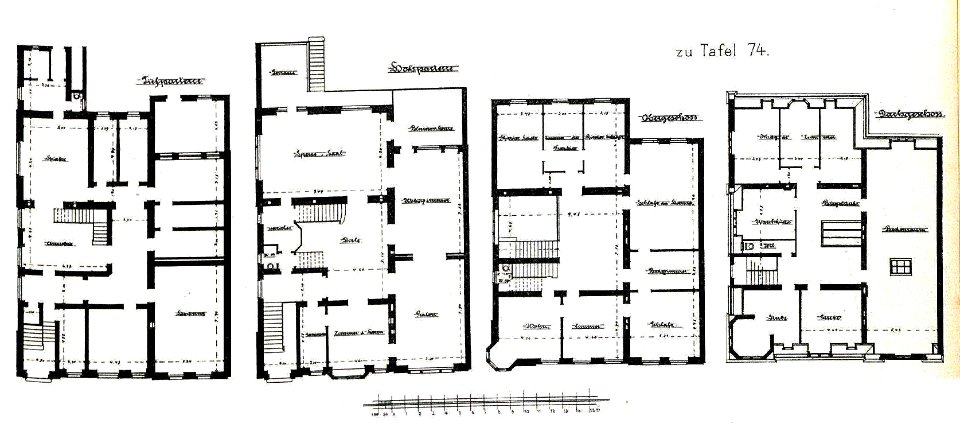 Villa Bleichstraße 14, Düsseldorf, Architekt Kayser & v. Groszheim, kgl. Bauräte in Berlin, Grundriss, Tafel 74, Kick Jahrgang I photo
