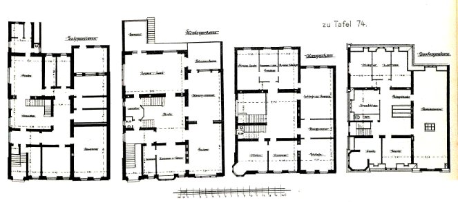 Villa Bleichstraße 14, Düsseldorf, Architekt Kayser & v. Groszheim, kgl. Bauräte in Berlin, Grundriss, Tafel 74, Kick Jahrgang I